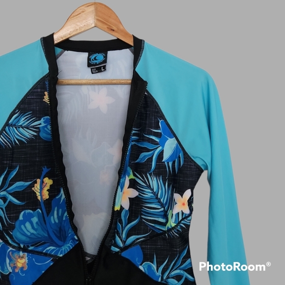 NWOT Wave Life Blossom Zip Front Blue Paddle Suit Large - Picture 4 of 8